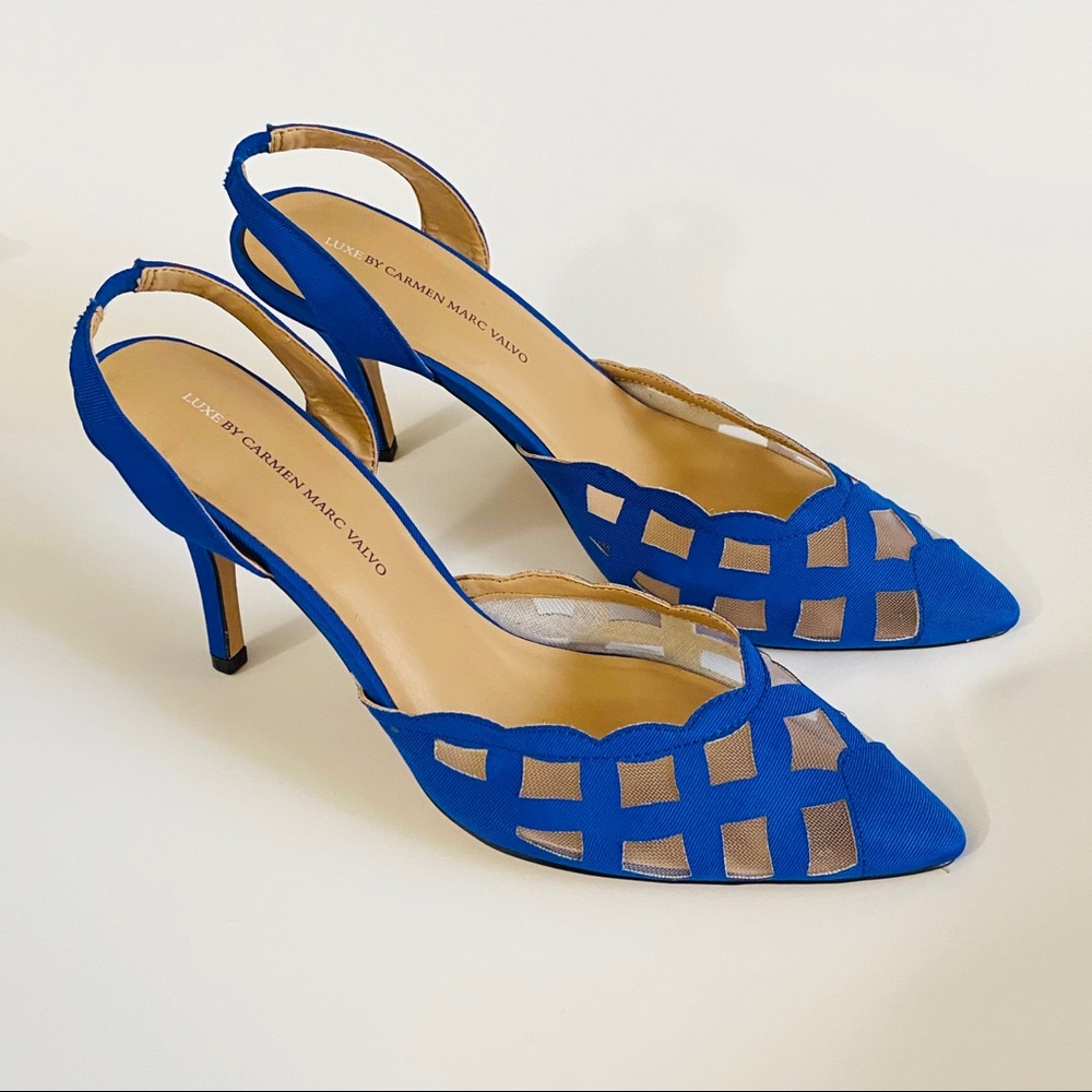 Carmen Marc Valvo Blue Sling Back Pumps heels 4” 10M
